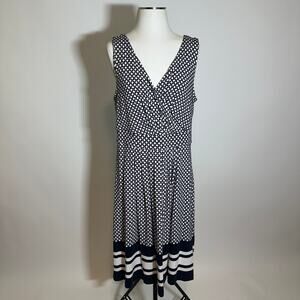 Lands End Navy Blue & White Surplice Sleeveless Dress Womens Size Large L 14-16